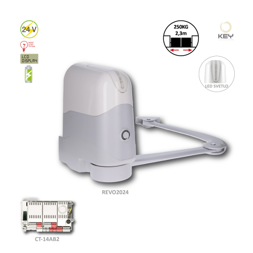 REVO pohon pro křídlovou bránu do 2,3 m/kř., 24 V, 140 W, 120 Nm se zabudovanou elektron. 14AB